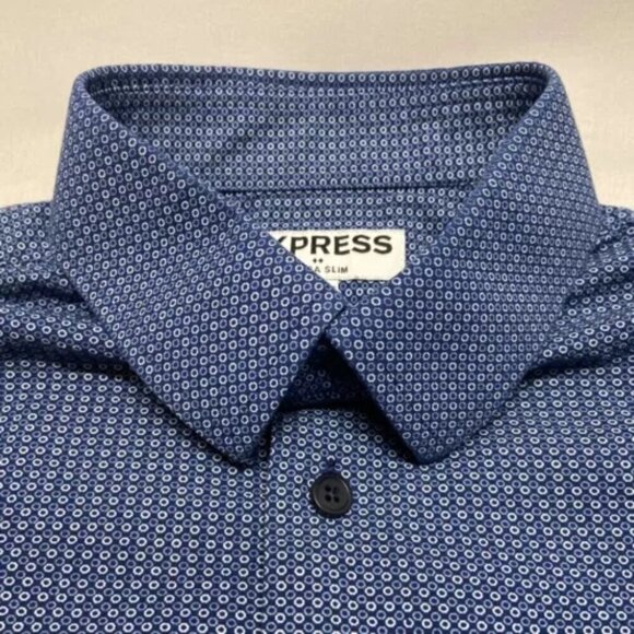 Express Dress Shirt Men’s Small 14-14.5" Neck Blue Geometric Extra Slim Button - Picture 13 of 14